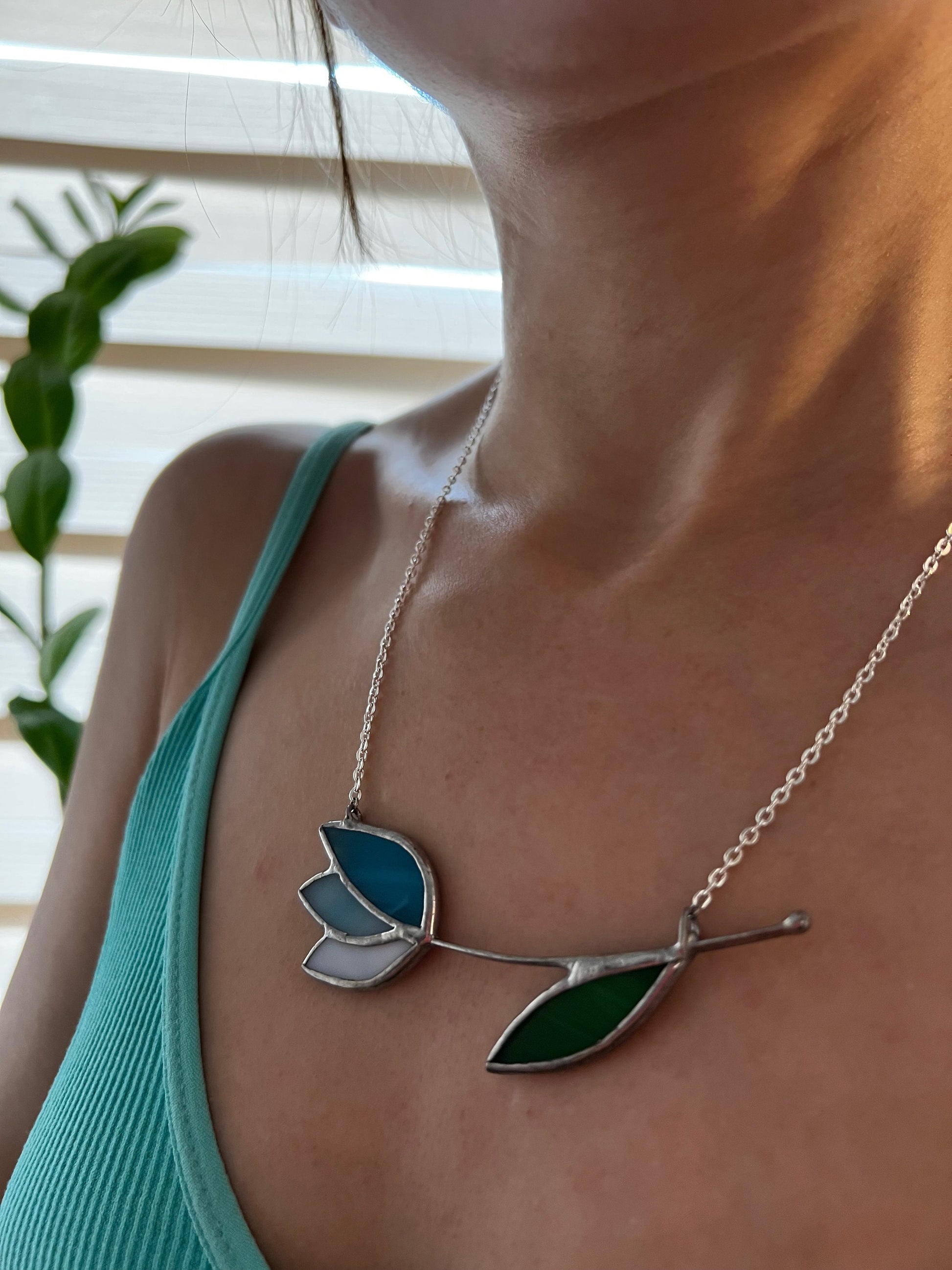 Navy blue tulip necklace nature inspired jewelry