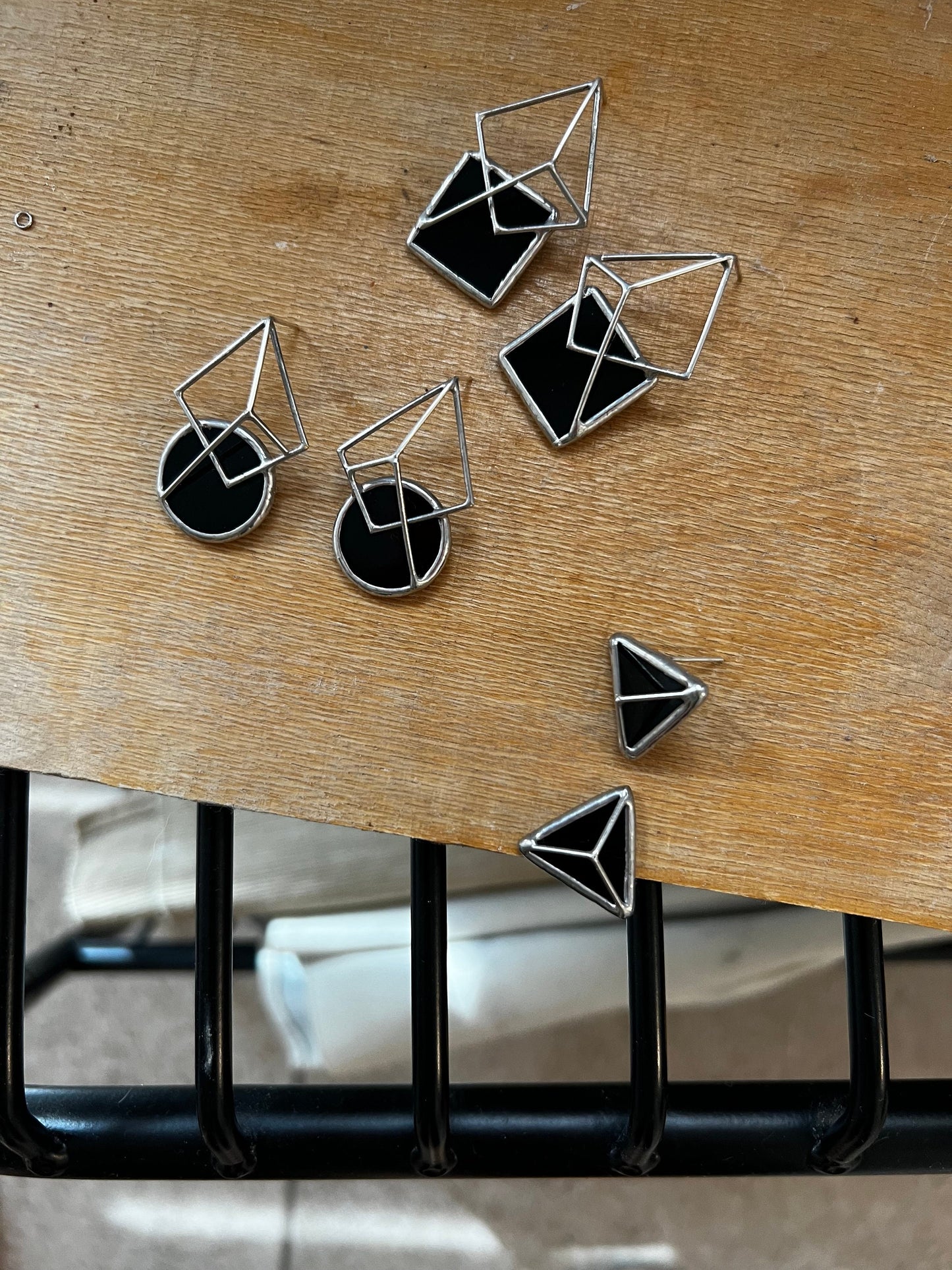 Black geometric stained glass jewelry minimalist design