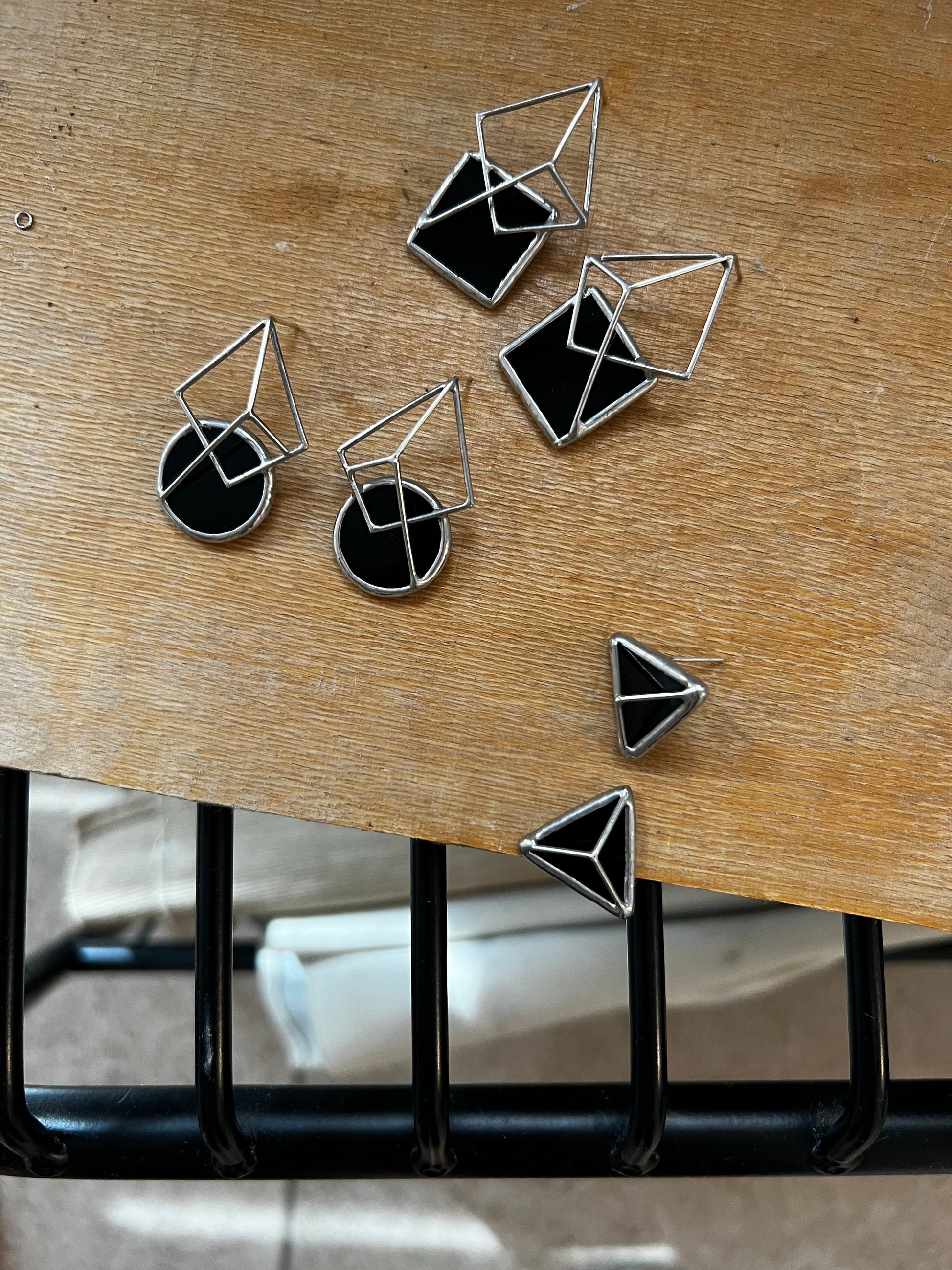 Black geometric stained glass jewelry minimalist design