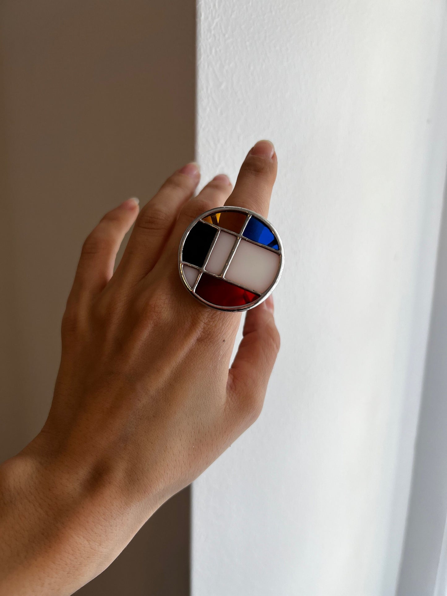 Piet Mondrian Ring: Stained Glass Geometric Statement Jewelry