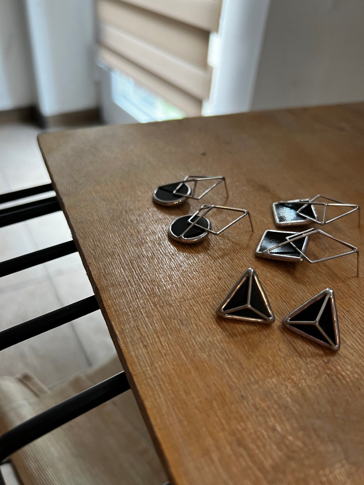 Artistic geometric stained glass earrings handmade detail