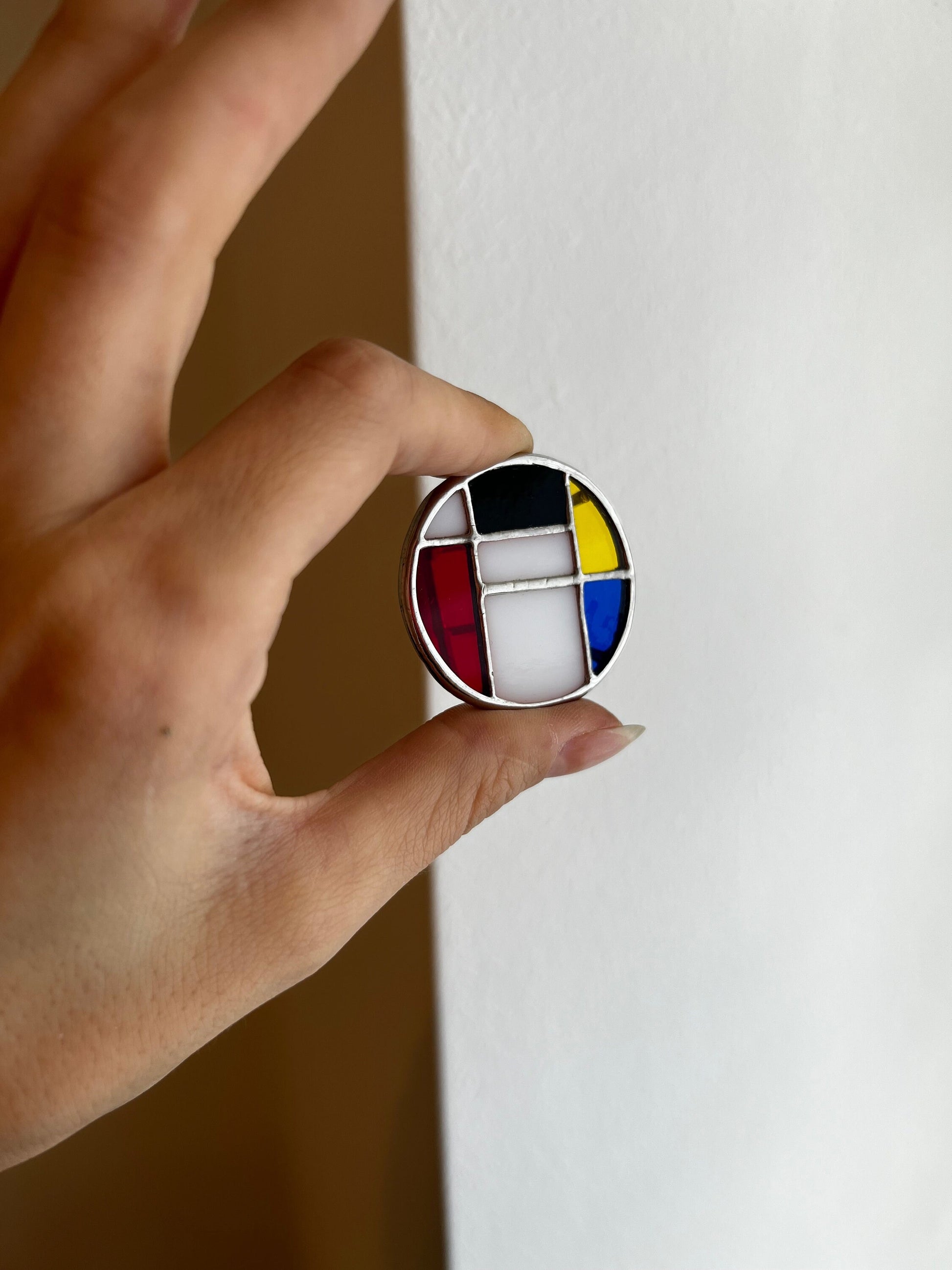 Piet Mondrian Ring: Stained Glass Geometric Statement Jewelry