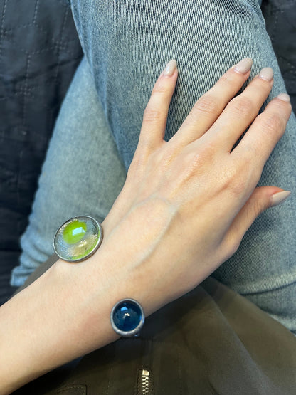 Stained Glass Cuff: Clear Blue Fused Bracelet, Adjustable Open Band