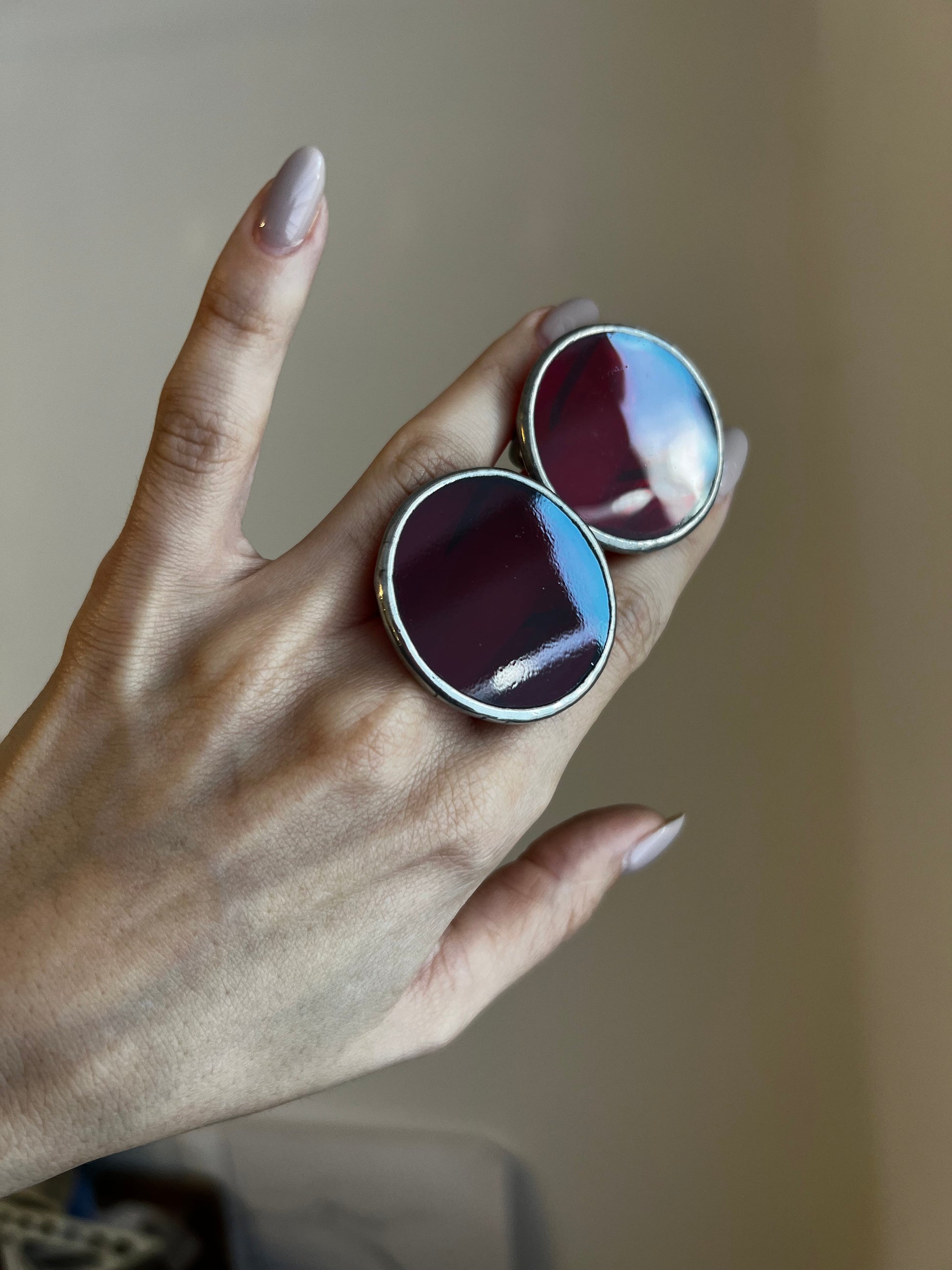 Stained Glass Ruby Ring: Handmade Dark Red Cocktail Statement Jewelry