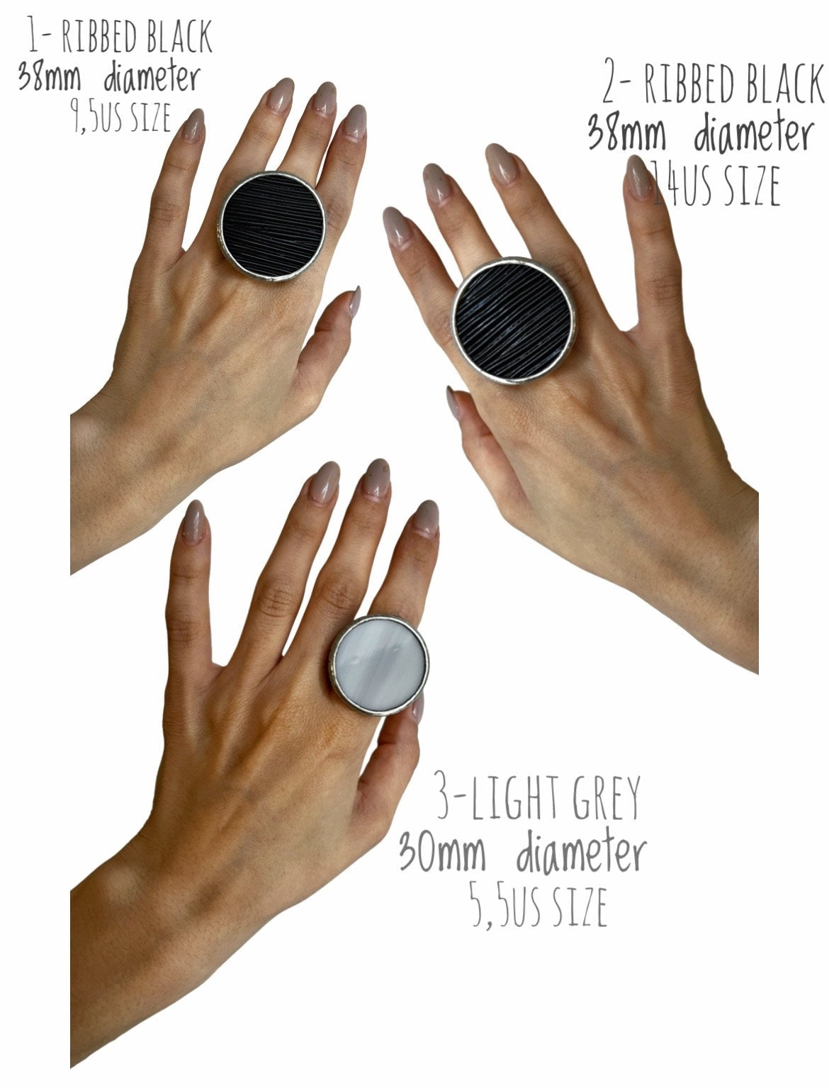 large geometric rings shown on hands