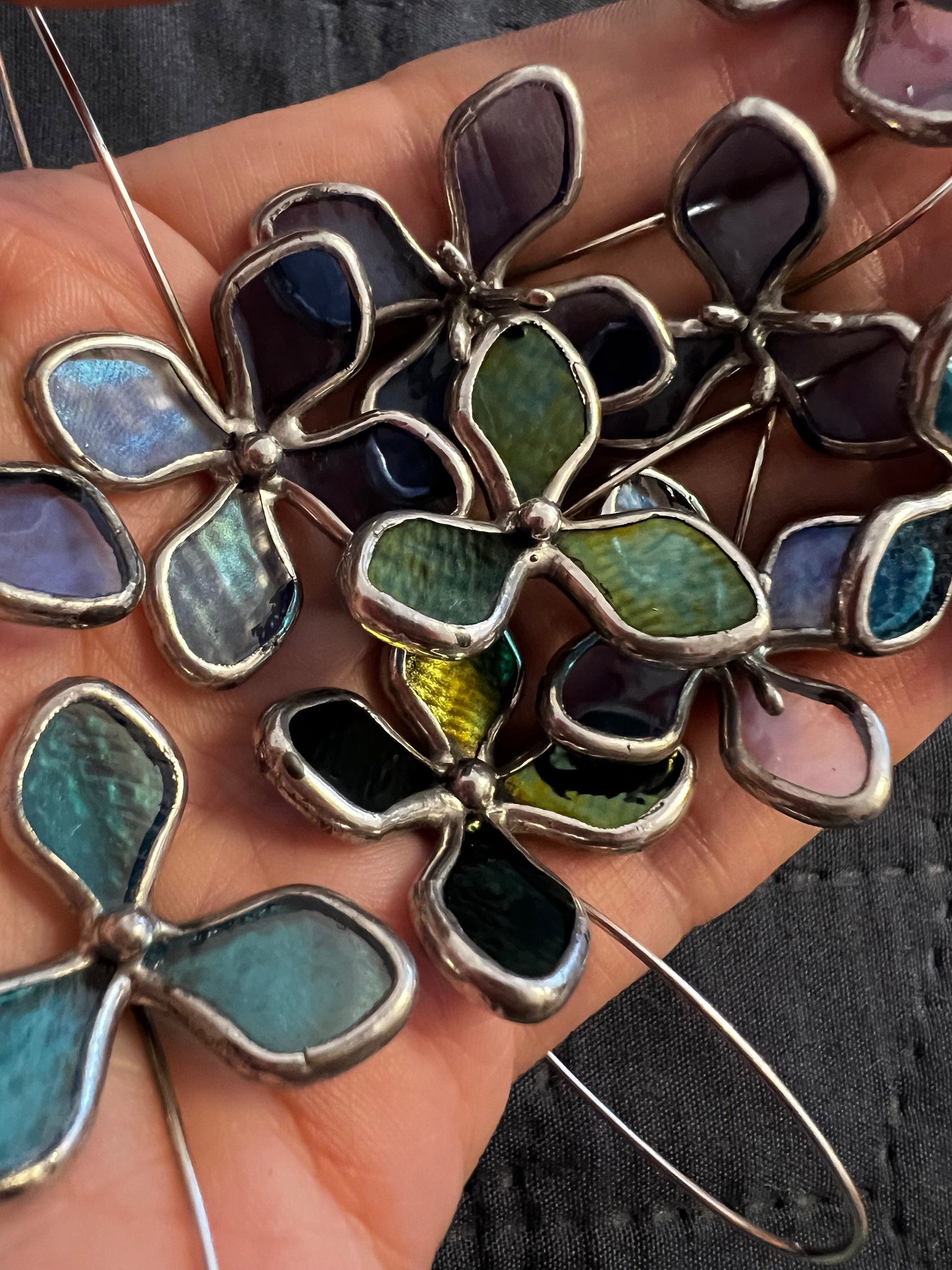 Minimalist glass earrings with deep aqua tones