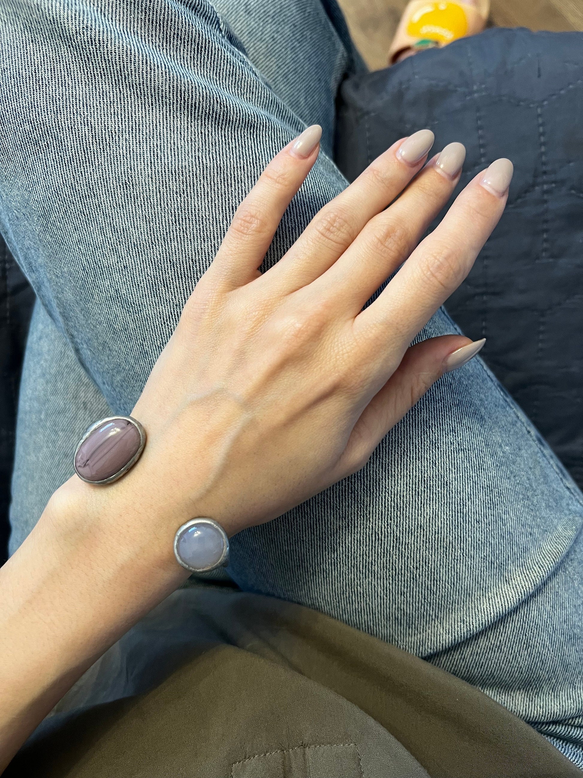 Stained Glass Cuff: Clear Blue Fused Bracelet, Adjustable Open Band