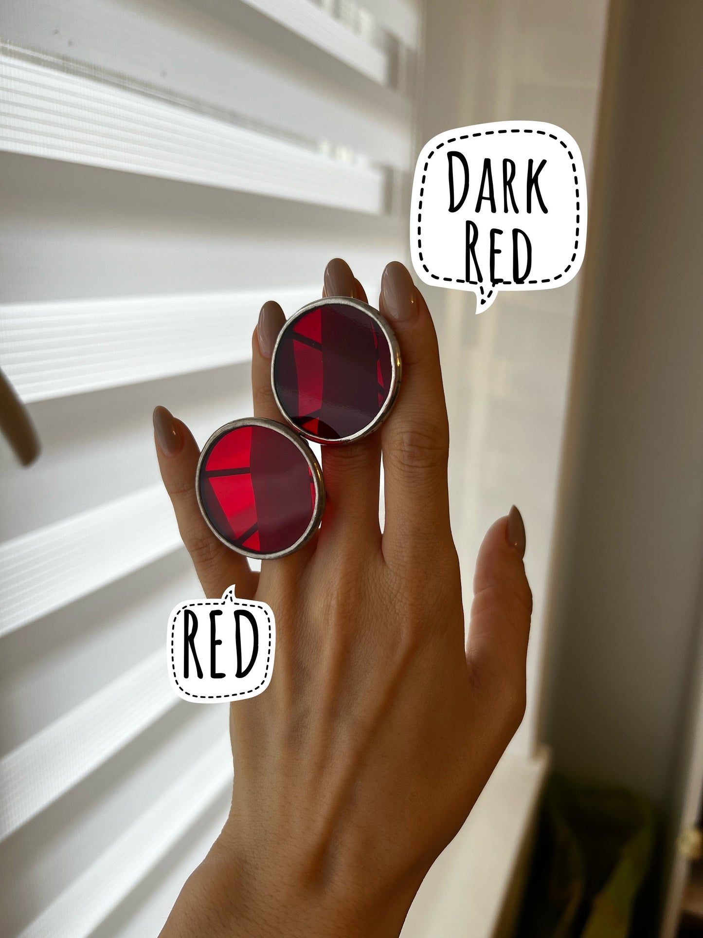 Stained Glass Ruby Ring: Handmade Dark Red Cocktail Statement Jewelry