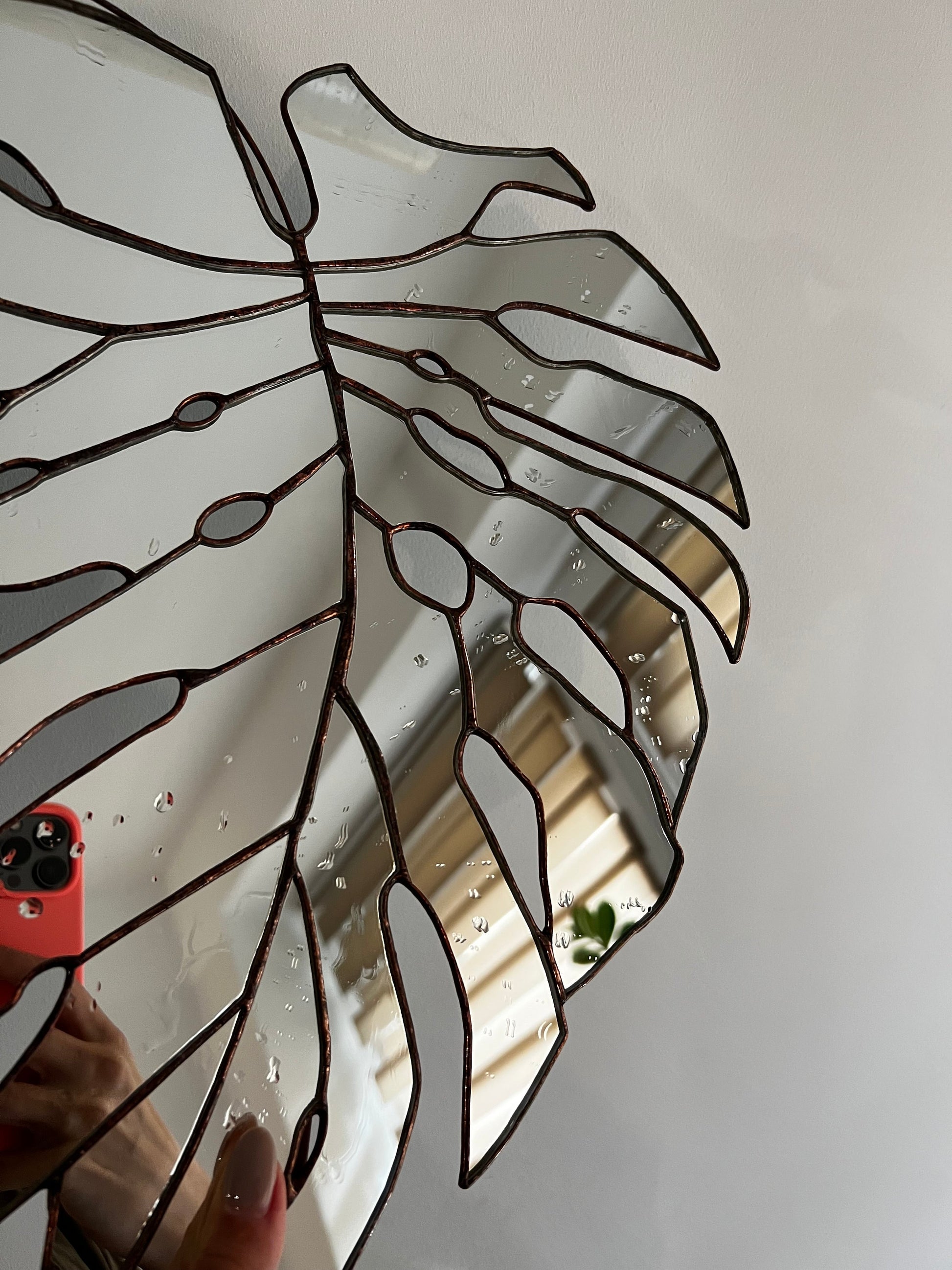 Stained Glass Monstera Leaf Mirror: Botanical Wall Decor