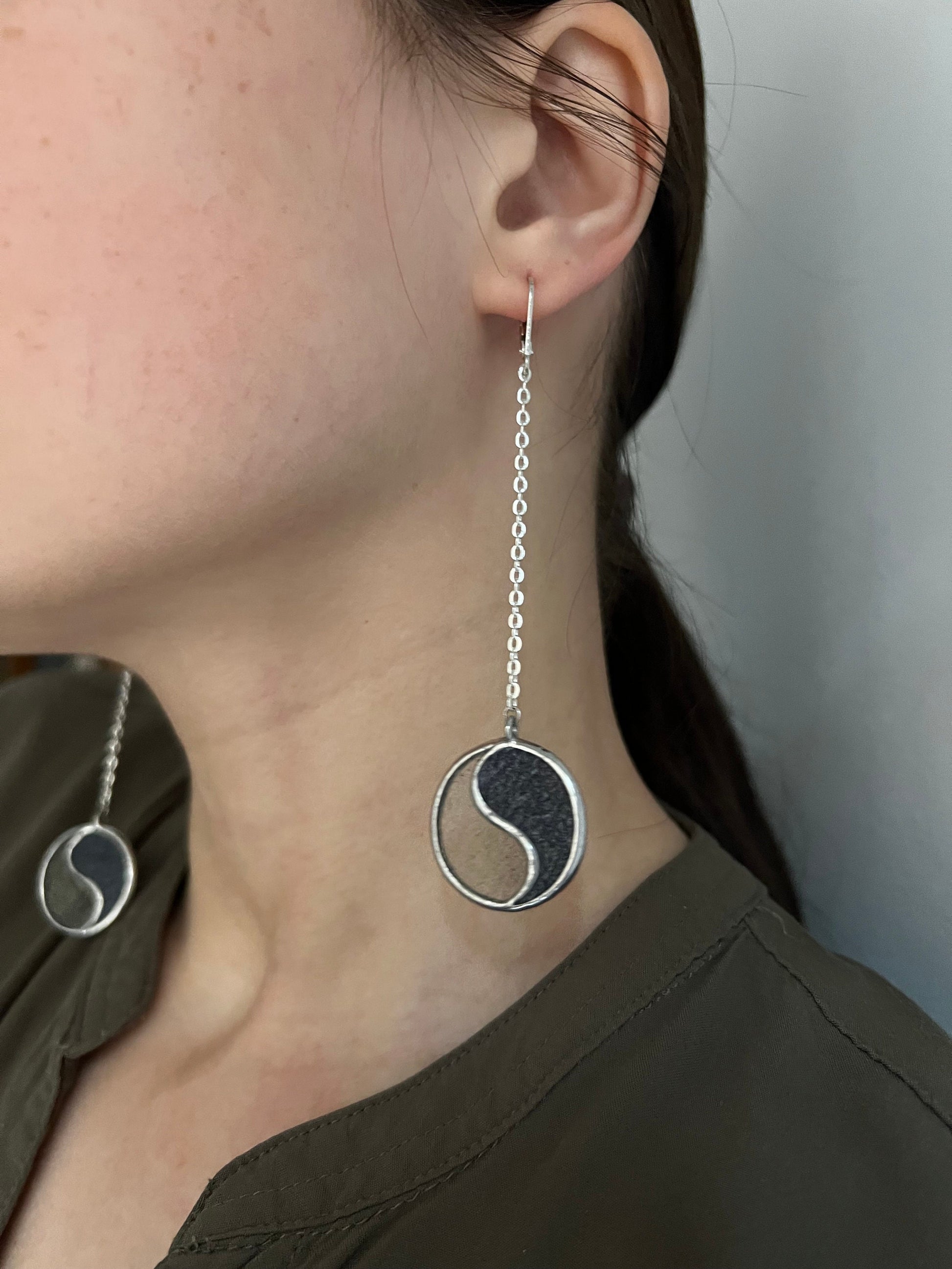 Dark blue and transparent symbol earrings for mindfulness lovers