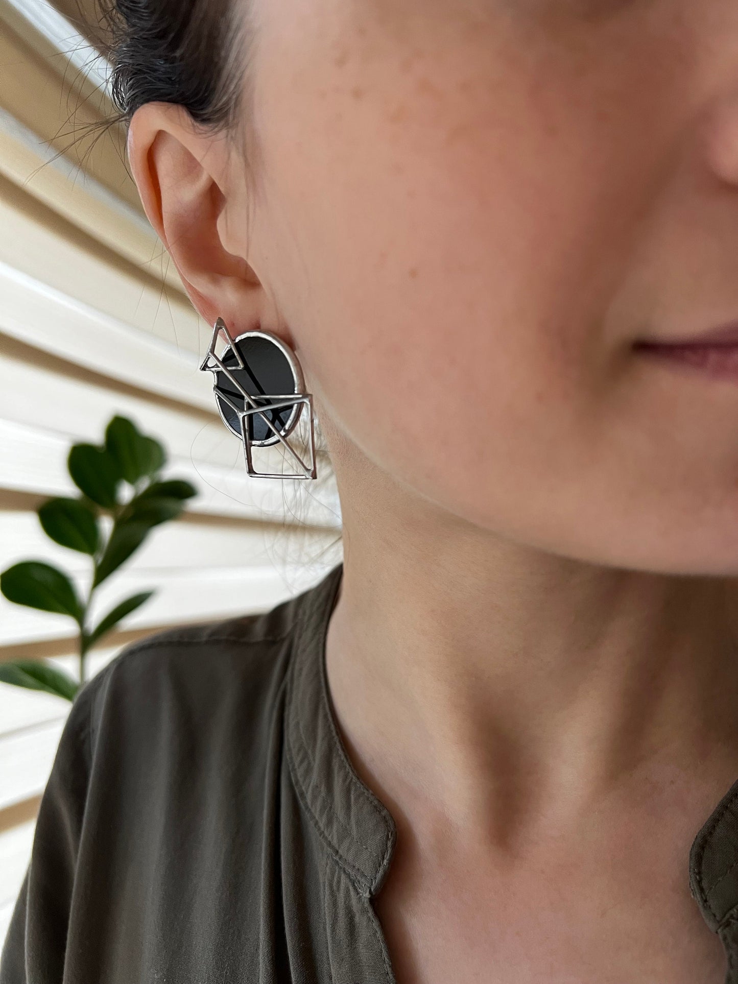 Black Geometric Stud Earrings: Modern Minimalist Jewelry
