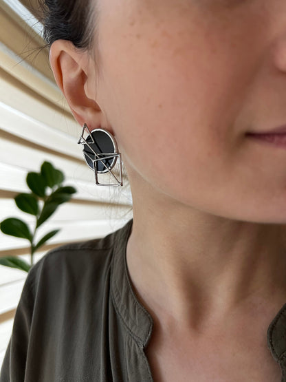 Black Geometric Stud Earrings: Modern Minimalist Jewelry