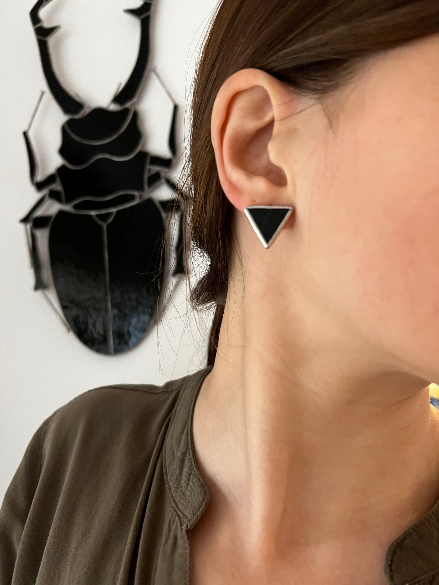 Minimalist triangle silver stud earrings everyday wear