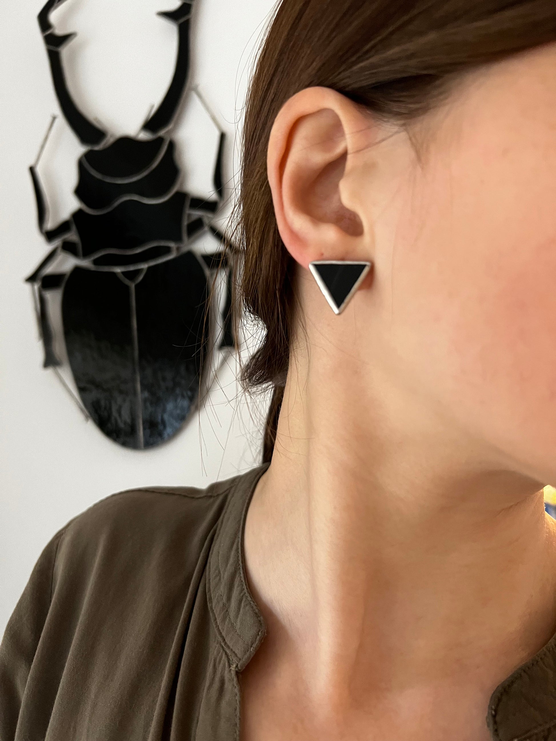 Minimalist triangle silver stud earrings everyday wear