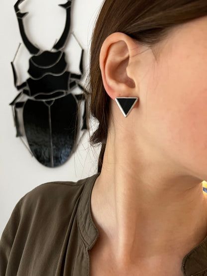 Minimalist triangle silver stud earrings everyday wear