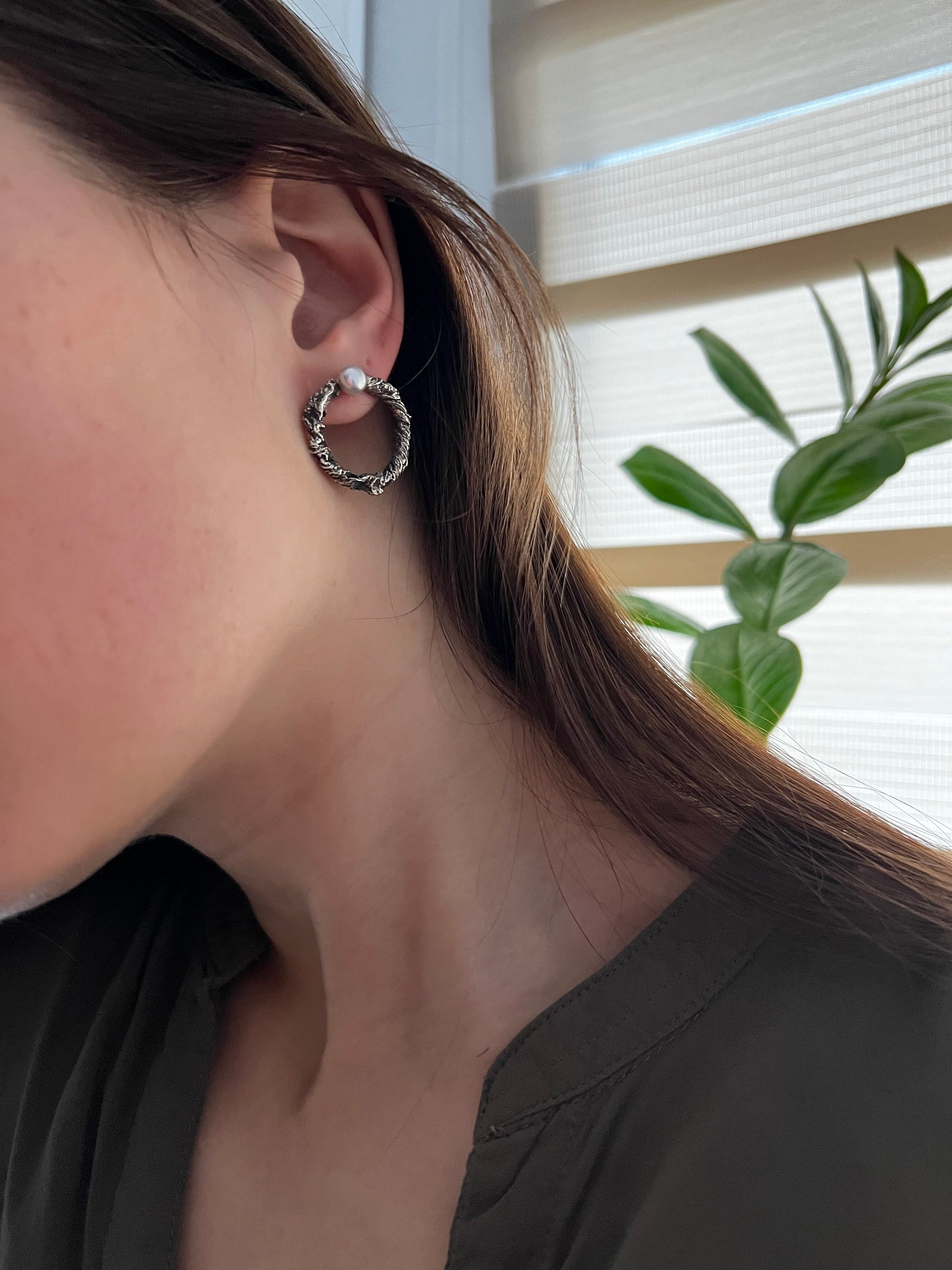 Handmade oxidized silver earrings minimalist design