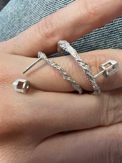 Sterling Silver Hoop Stud Earrings: Hammered Circle, Bridal Jewelry