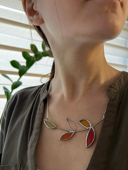Stained Glass Leaf Necklace, Botanical Garden Jewelry