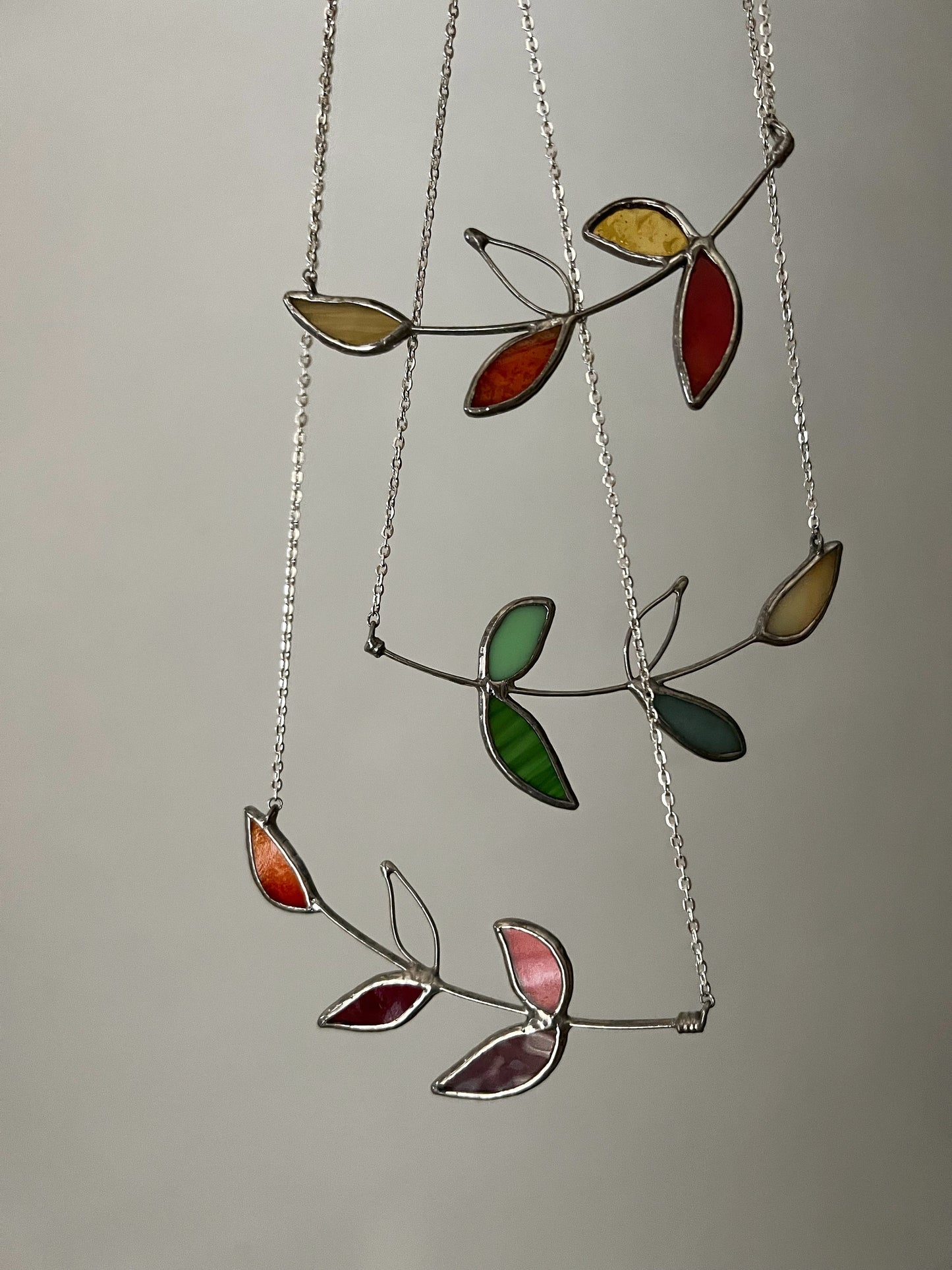 Stained Glass Leaf Necklace: Handmade Aqua Blue Green Botanical Pendant