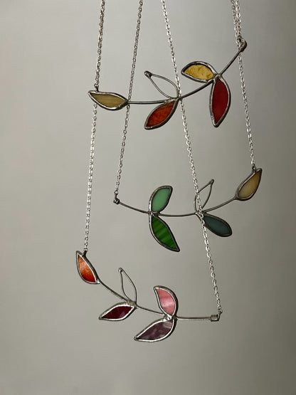 Stained Glass Leaf Necklace: Handmade Botanical Pendant, Nature Jewelry