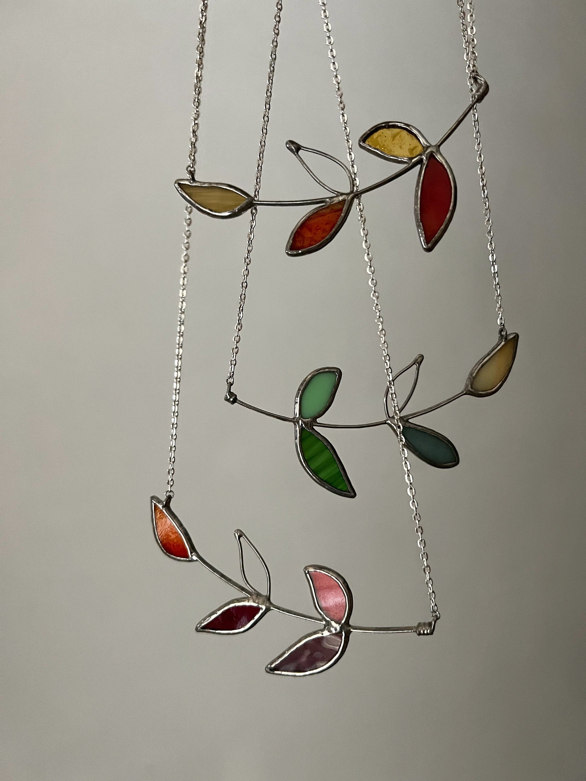 Stained Glass Leaf Necklace, Botanical Garden Jewelry
