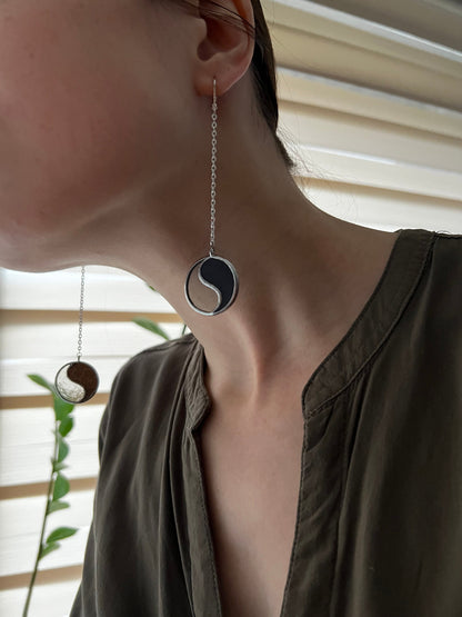 Long drop Yin Yang earrings modern zen jewelry