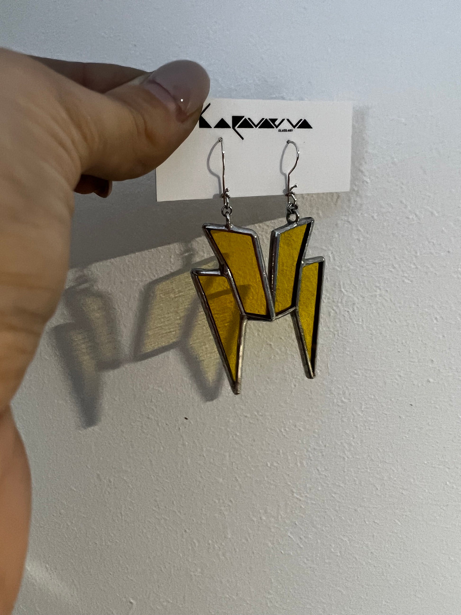 Yellow Stained Glass Lightning Bolt Earrings: Boho Festival Fashion
