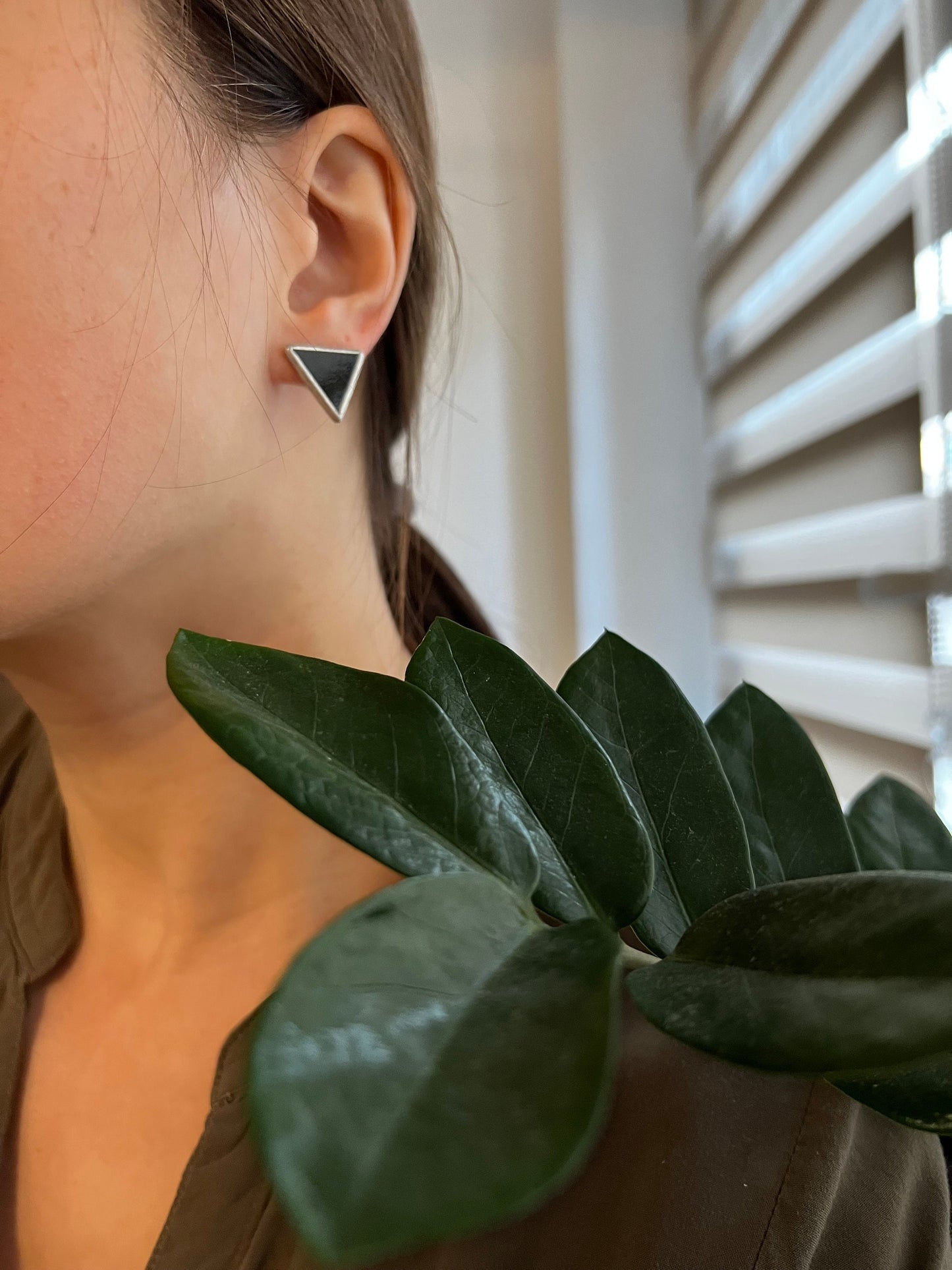 Modern gothic triangle earrings black stained glass jewelry