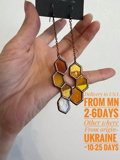 Charm Earrings, Cute Gifts, Gift For Her, Honeycomb Earrings, Dangle Earrings, Cute Earrings, Unique Yellow Honeycomb Earrings, Yellow Bee