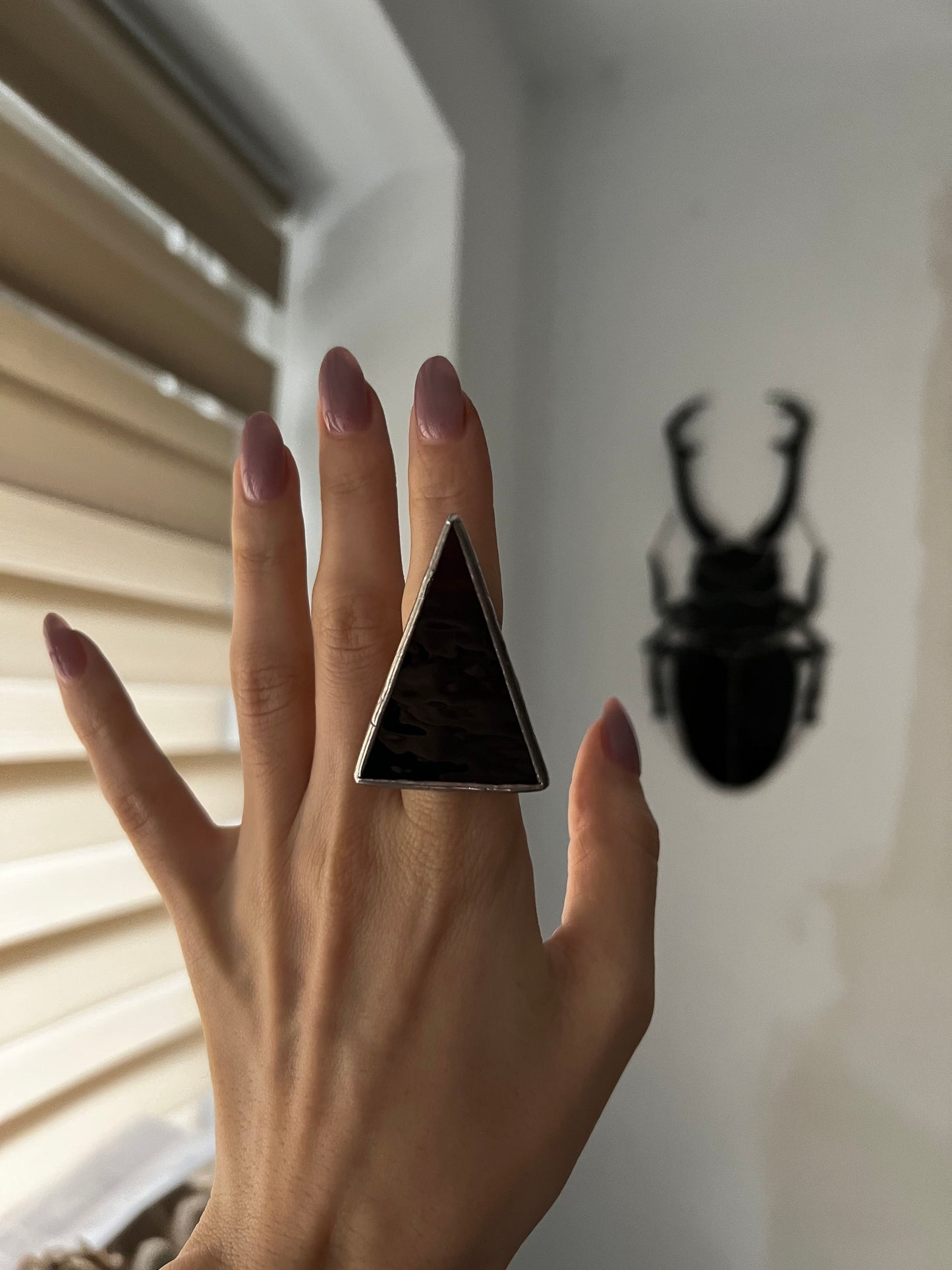 Black Triangle Stained Glass Ring: Gothic Cocktail Statement Jewelry