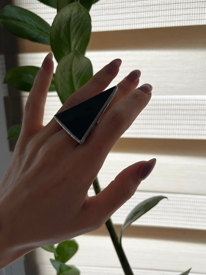 Black Triangle Stained Glass Ring: Gothic Cocktail Statement Jewelry