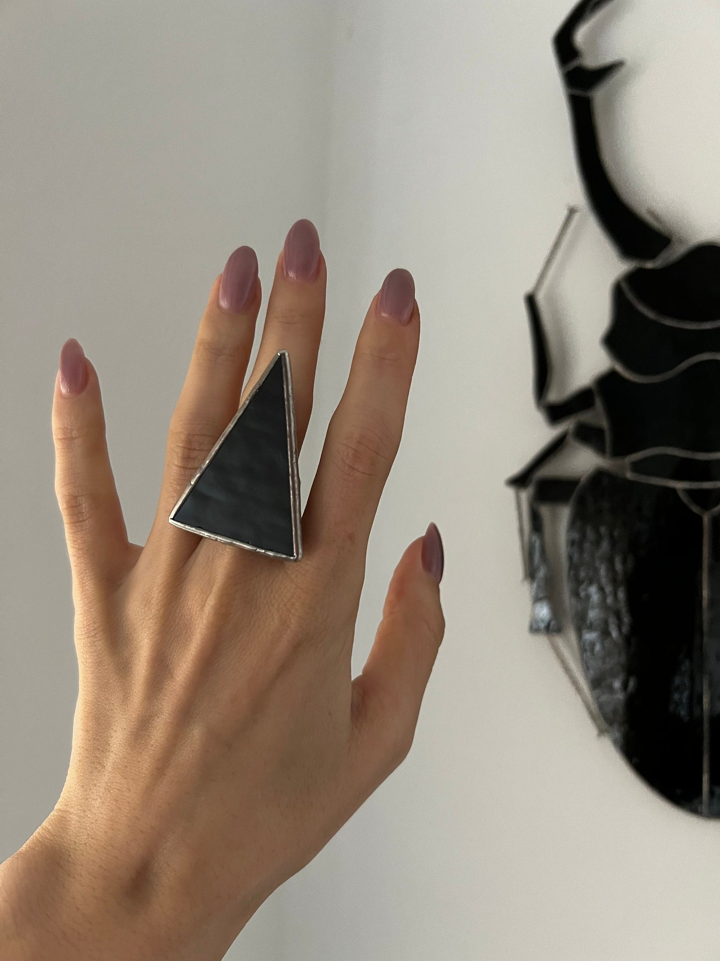 Black Triangle Stained Glass Ring: Gothic Cocktail Statement Jewelry