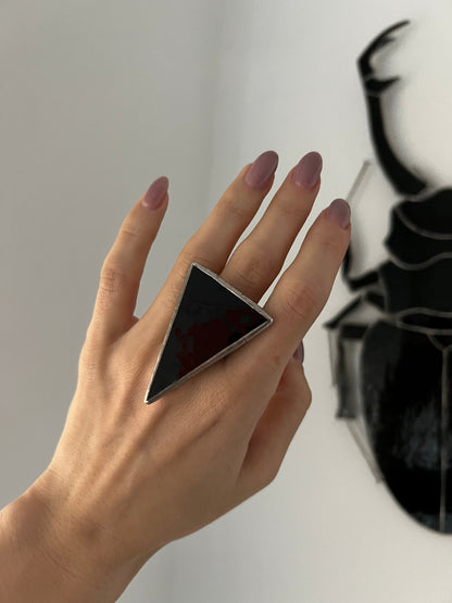 Black Triangle Stained Glass Ring: Gothic Cocktail Statement Jewelry