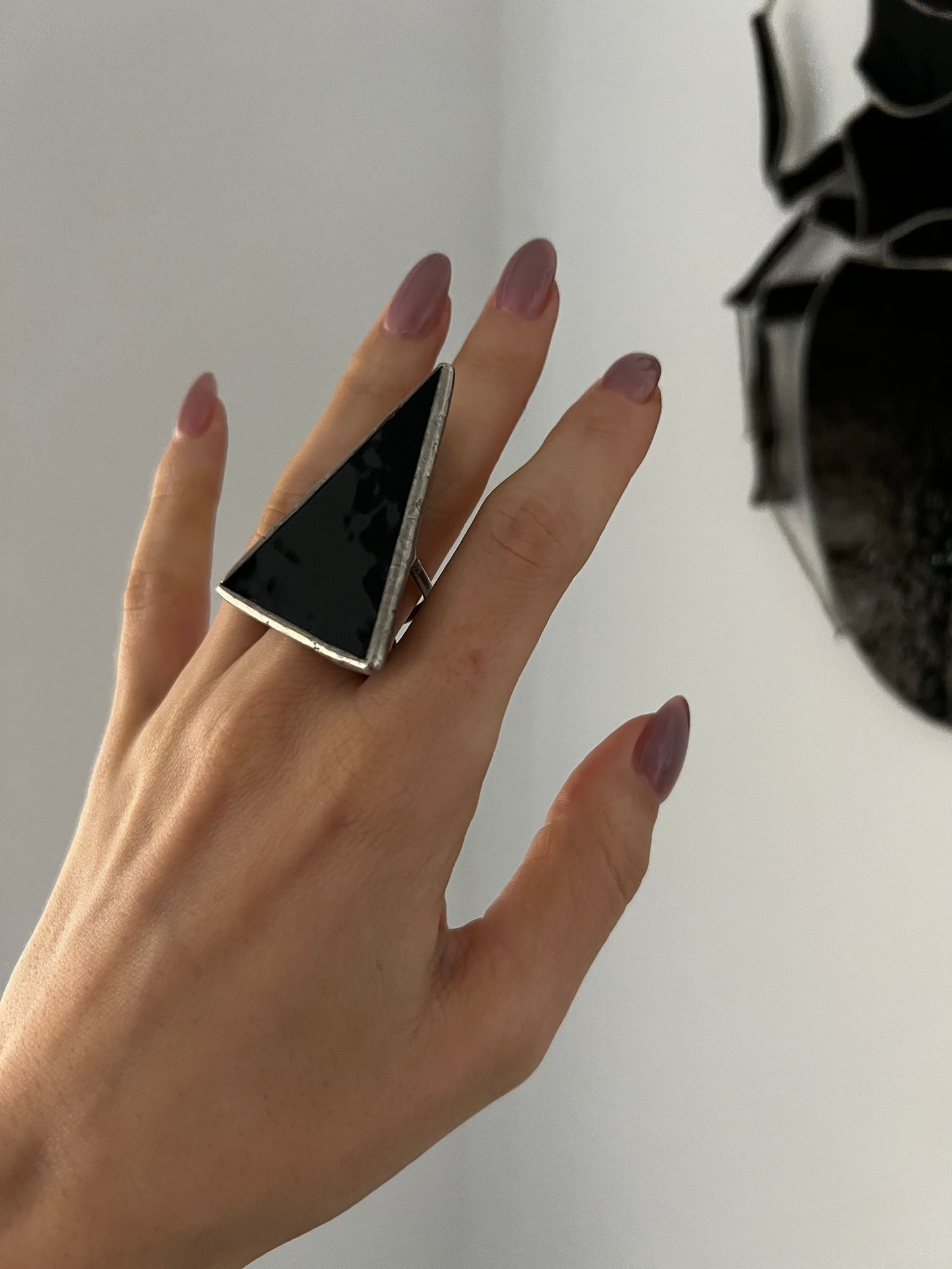 Black Triangle Stained Glass Ring: Gothic Cocktail Statement Jewelry