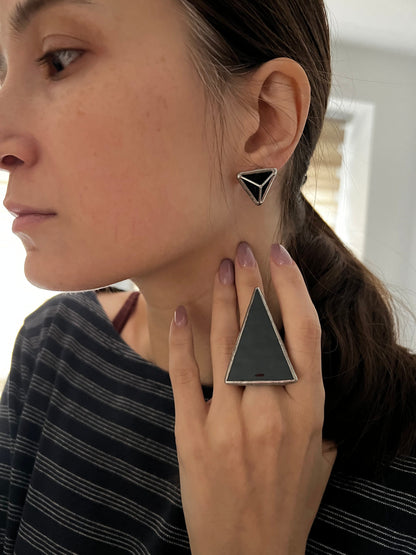 Black Triangle Stained Glass Ring: Gothic Cocktail Statement Jewelry