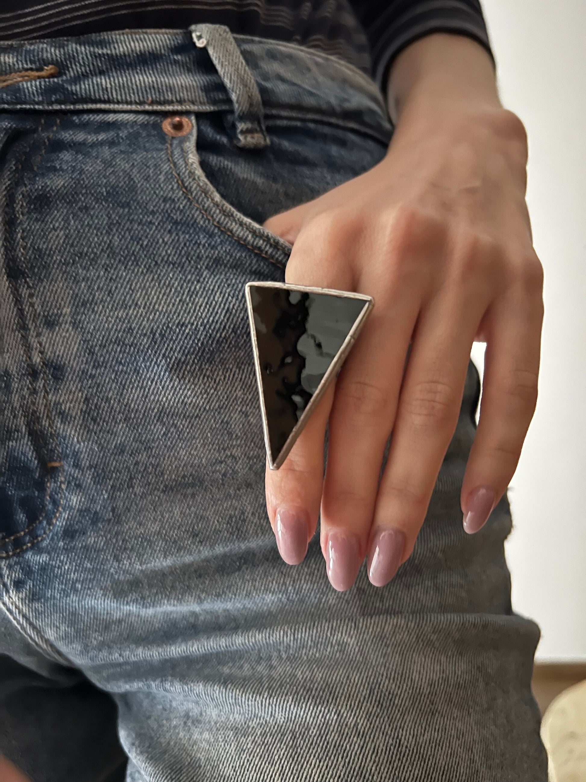 Black Triangle Stained Glass Ring: Gothic Cocktail Statement Jewelry
