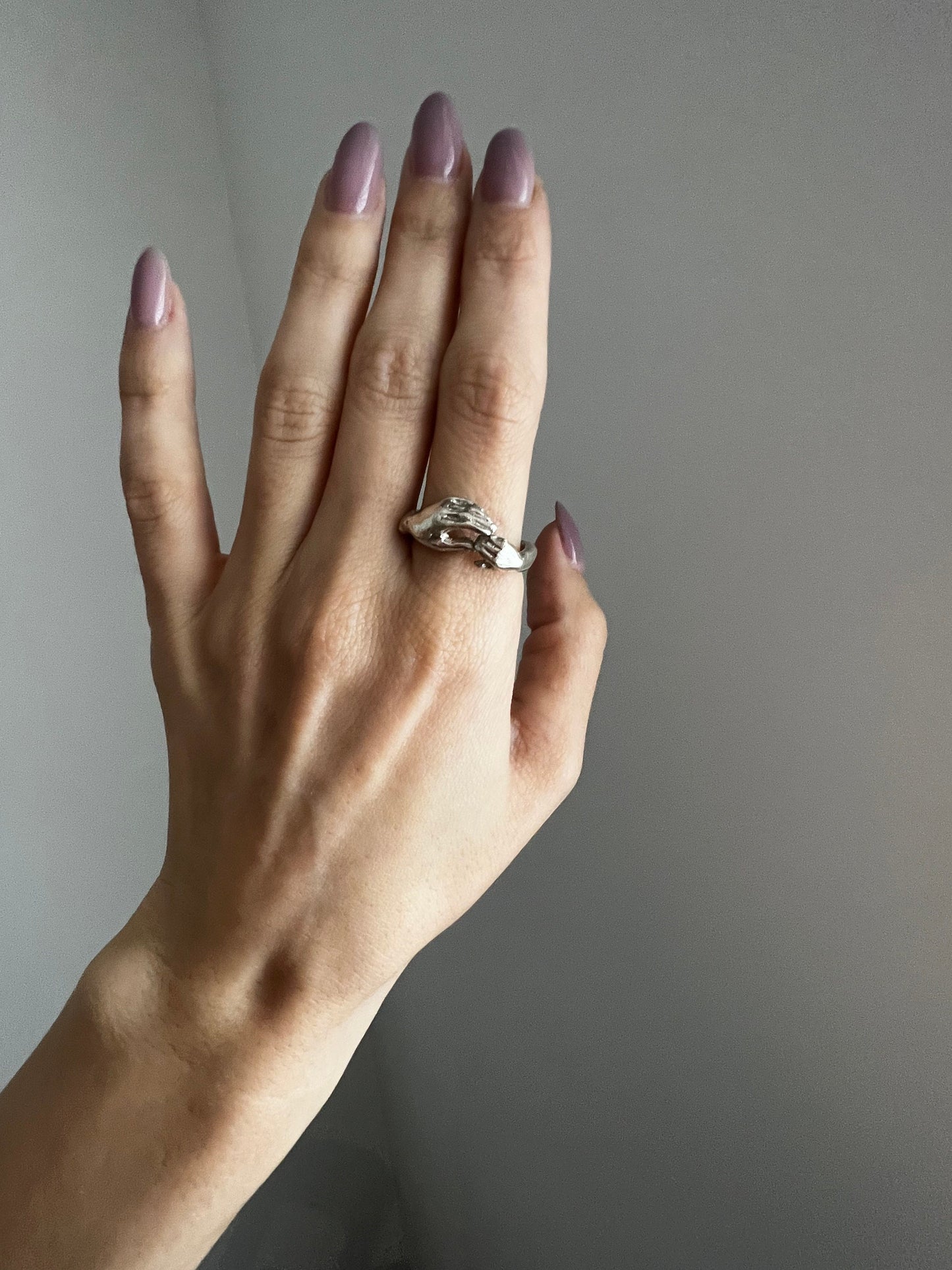 Sterling Silver Mother Daughter Ring: Minimalist Hand Design