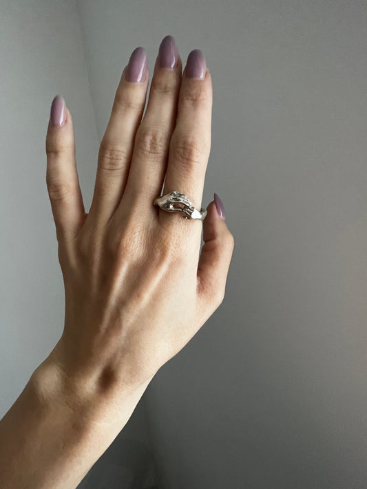 Sterling Silver Mother Daughter Ring: Minimalist Hand Design