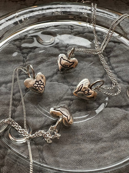 Personalized Sterling Silver Heart Necklace: Hand-Engraved Self-Love Pendant