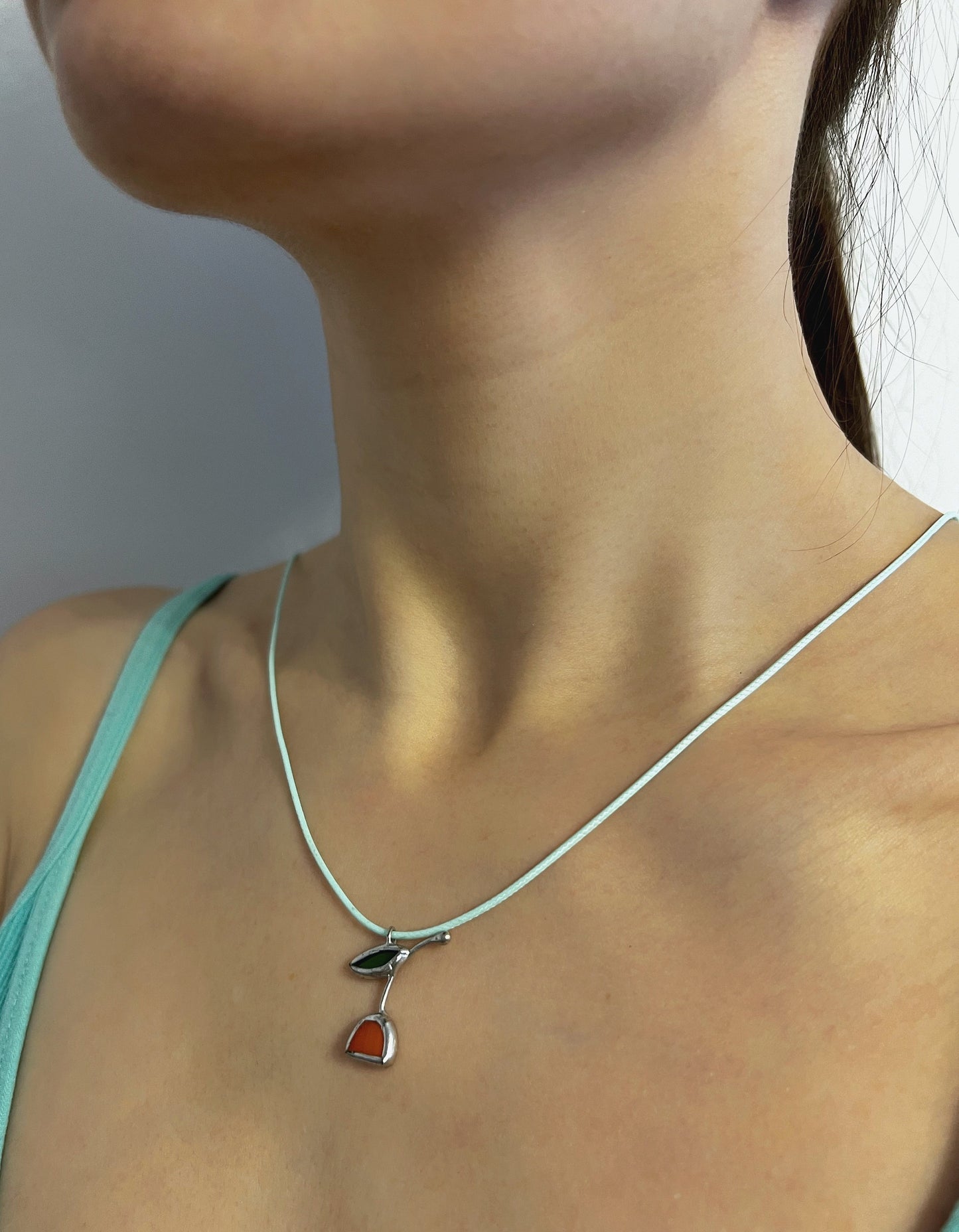Stained Glass Tulip Necklace: Fused Floral Pendant, Nature Jewelry