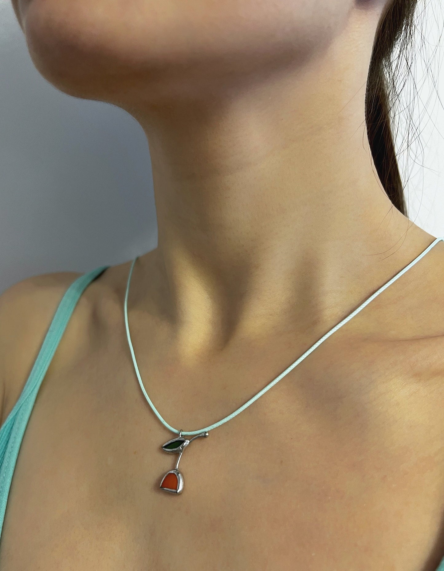 Red Tulip Necklace – Stained Glass Floral Pendant