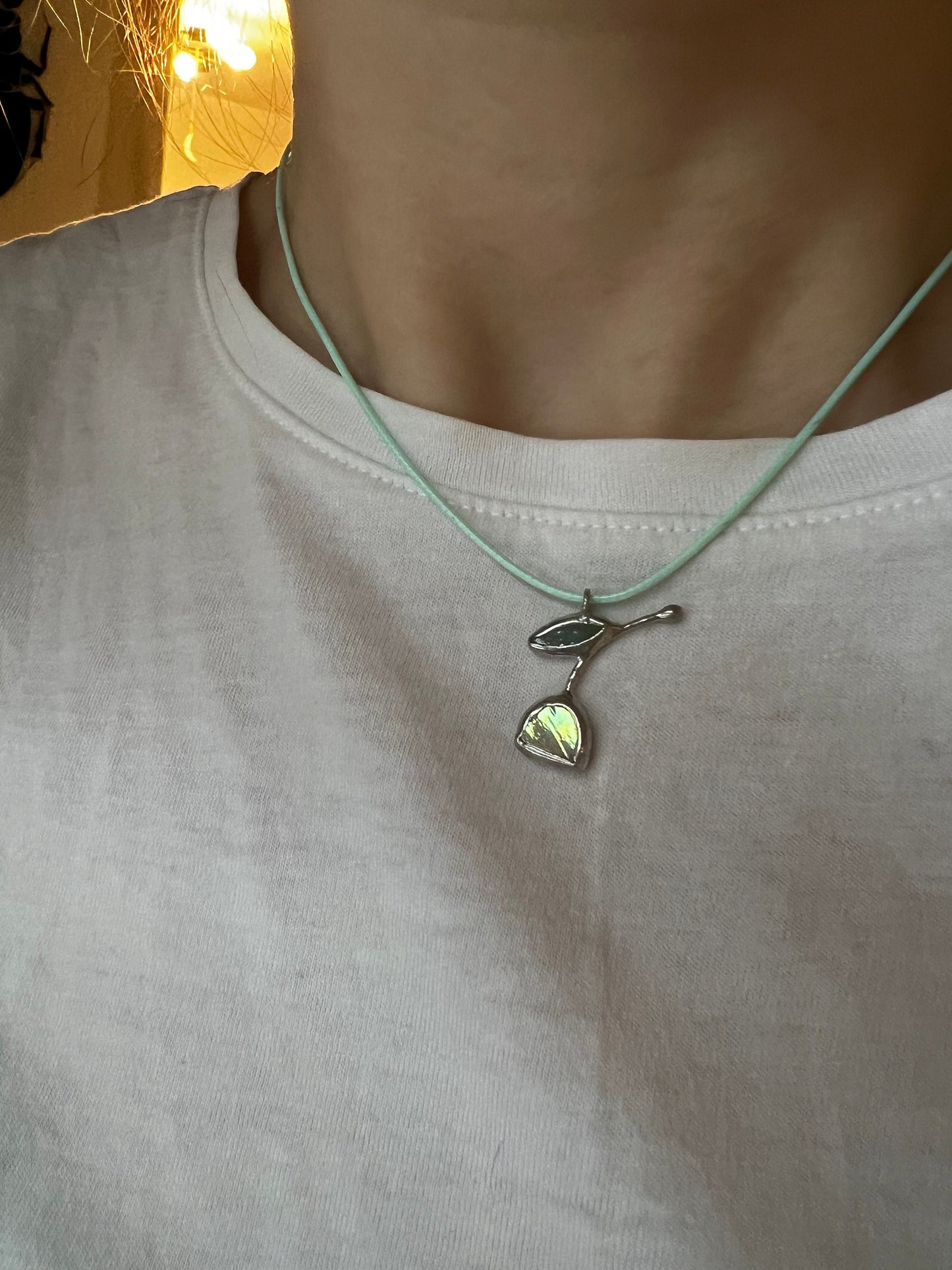 Pink Stained Glass Tulip Necklace – Tiny Floral Pendant