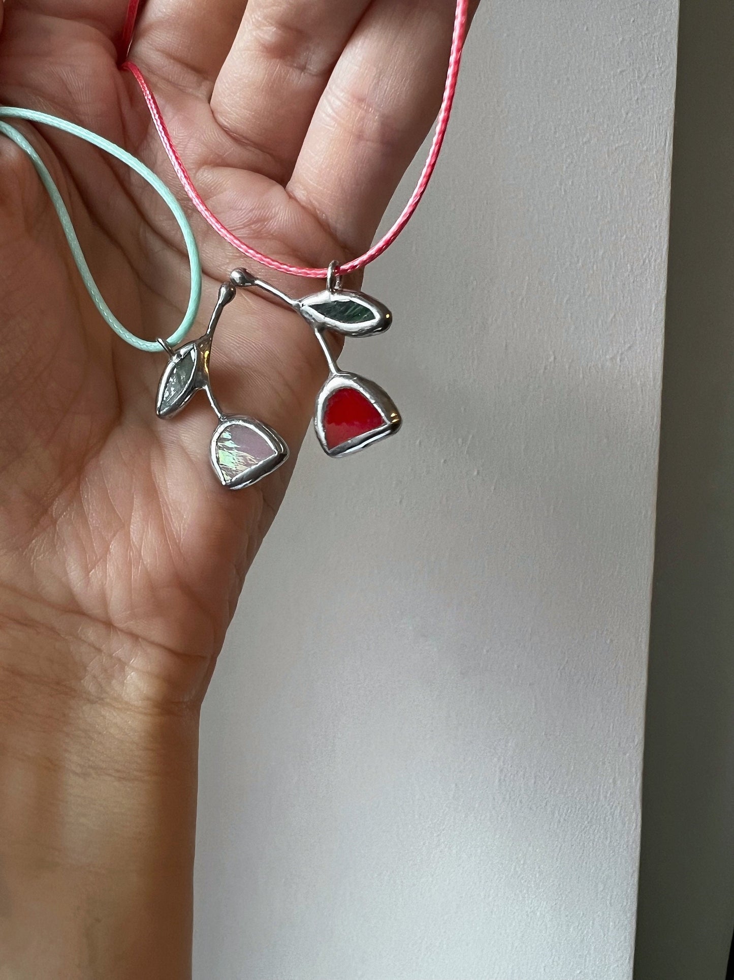 Stained Glass Tulip Necklace: Fused Floral Pendant, Nature Jewelry