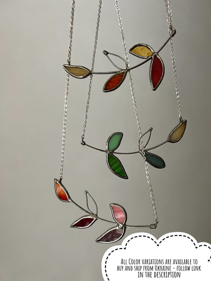 Stained Glass Leaf Necklace, Botanical Garden Jewelry, Tropical fall charm, green forest pendant