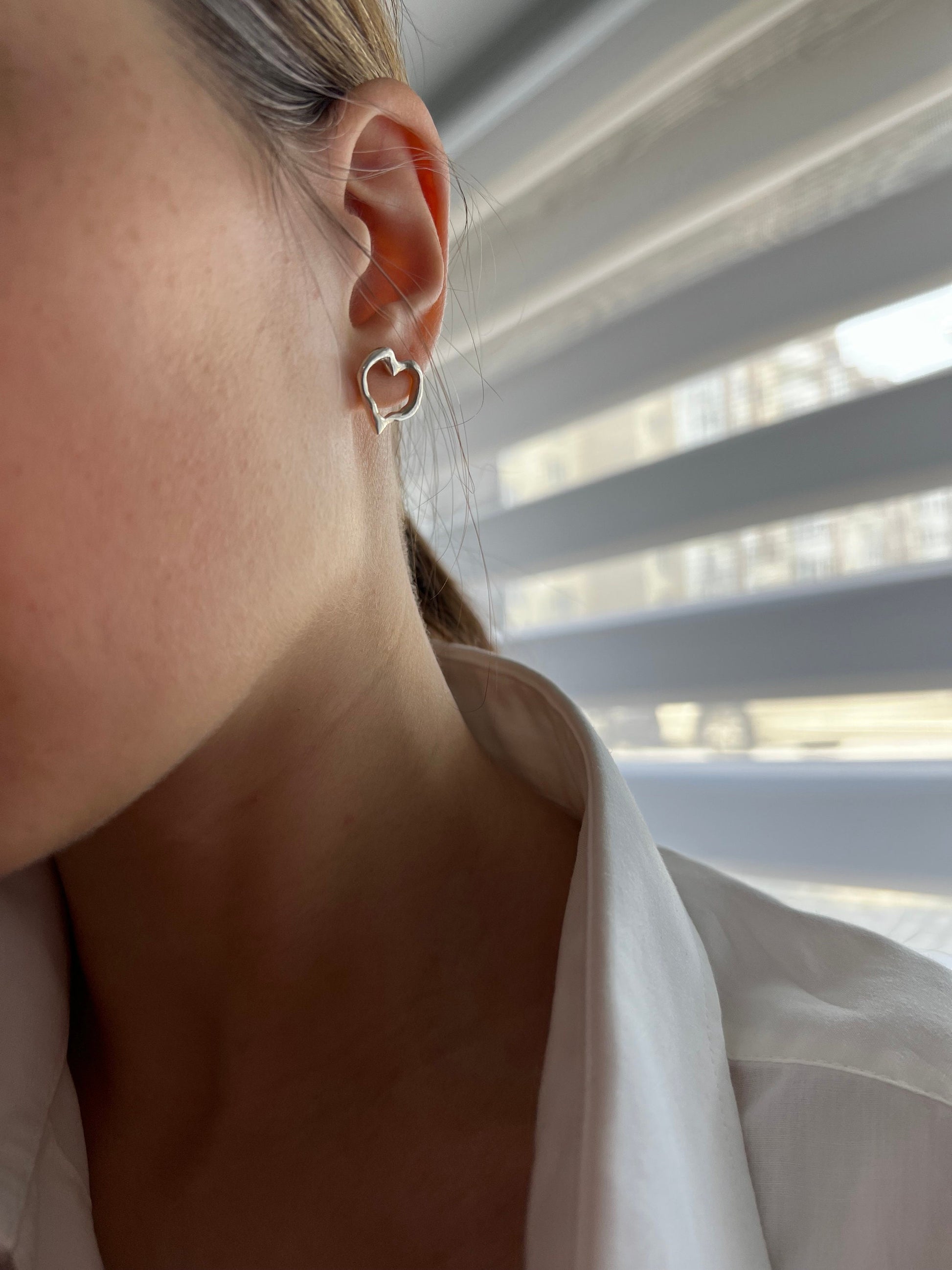Gold Plated Silver Heart Earrings – Modern Minimalist Jewelry Gift for Women