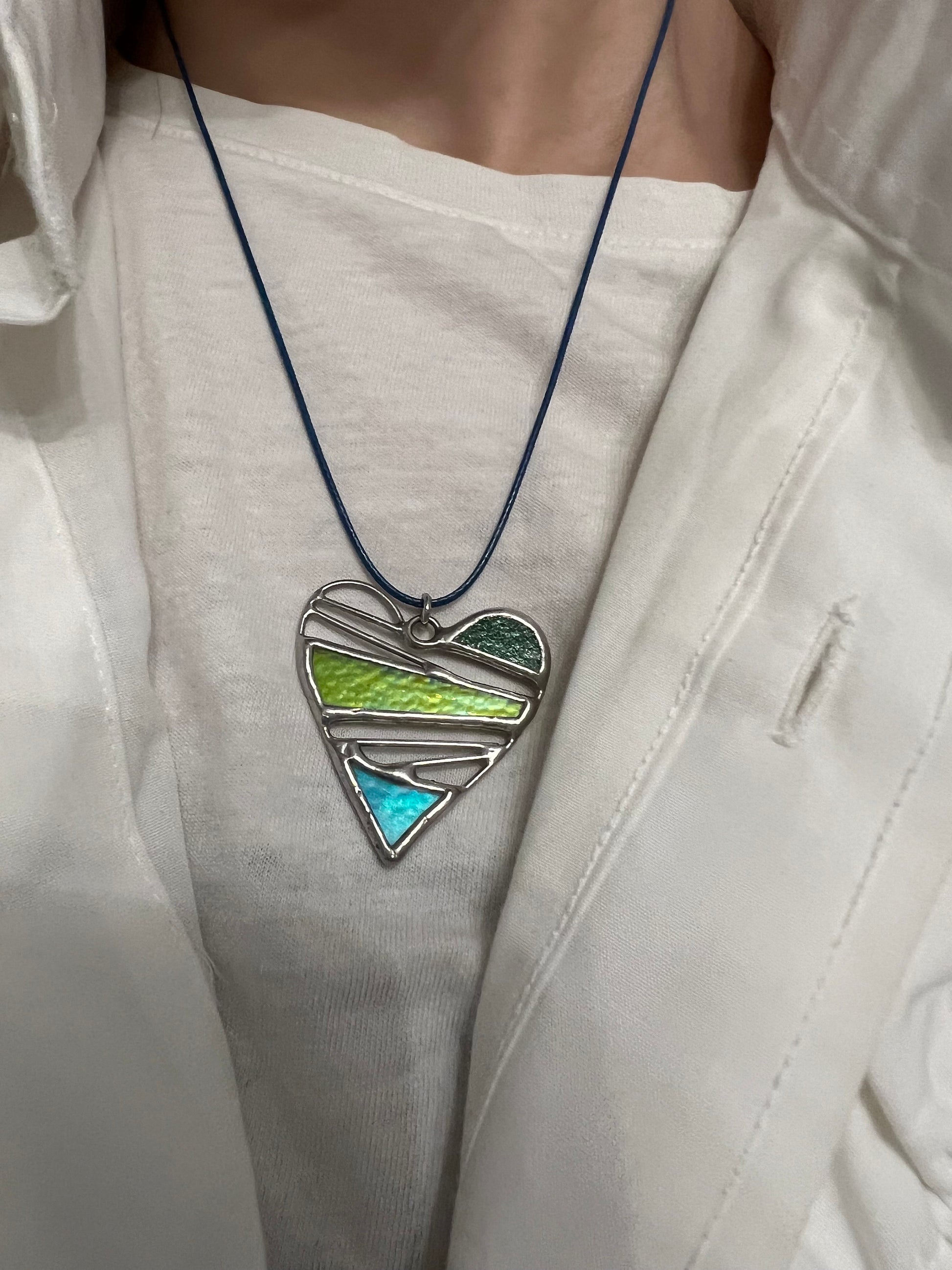 Romantic heart pendant necklace handmade from art glass