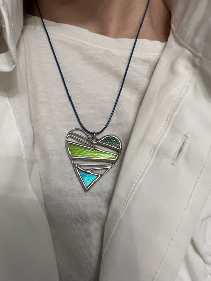 Romantic heart pendant necklace handmade from art glass