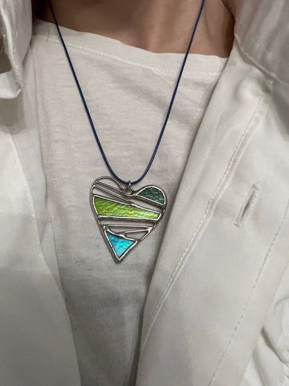 Stained Glass Heart Pendant: Colorful Modern Necklace