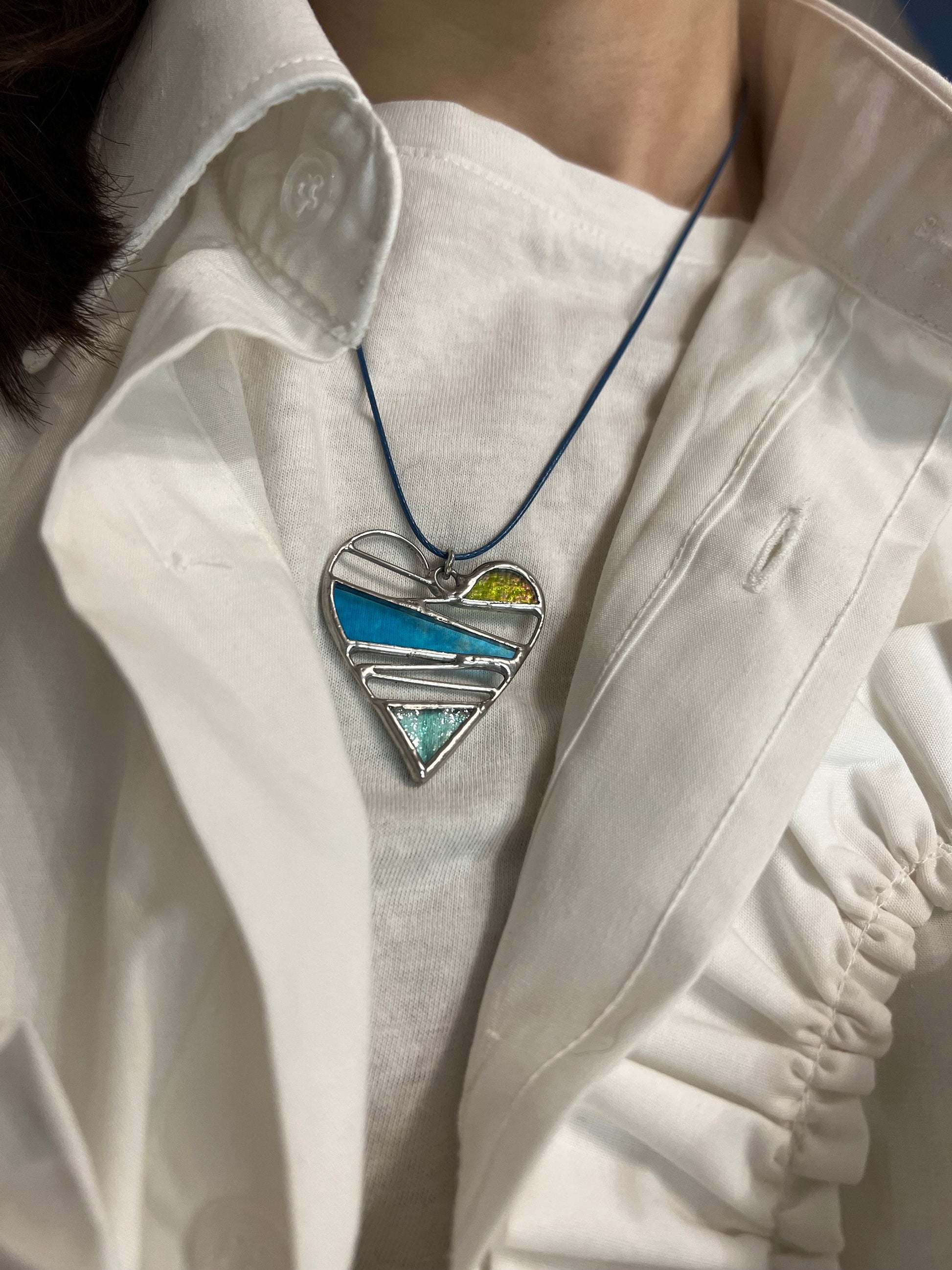 Stained Glass Heart Necklace: Colorful Statement Pendant