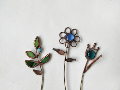 Stained Glass Flower Pin: Copper Wire Wrapped Brooch